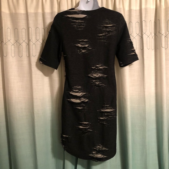 Black Bead Destroyed Knit Dress W/Side Slit (L) - Picture 4 of 9